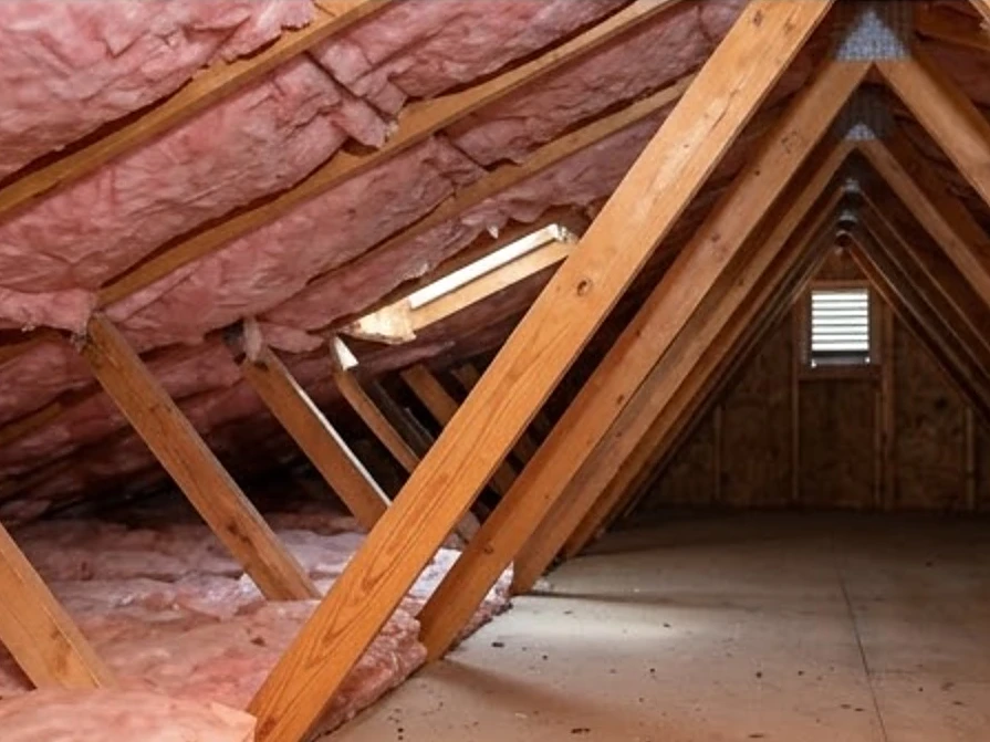 Attic insulation between rafters, summer