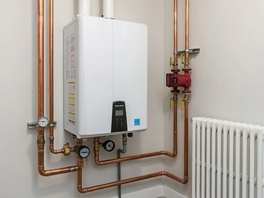 Boiler with radiator piping, newer