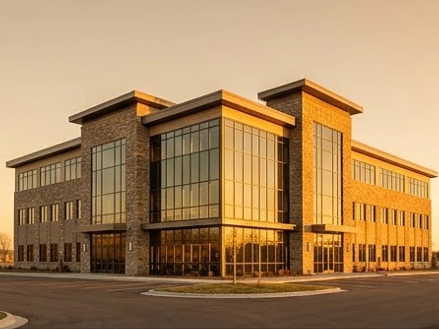 Commercial building at golden hour, office or retail building