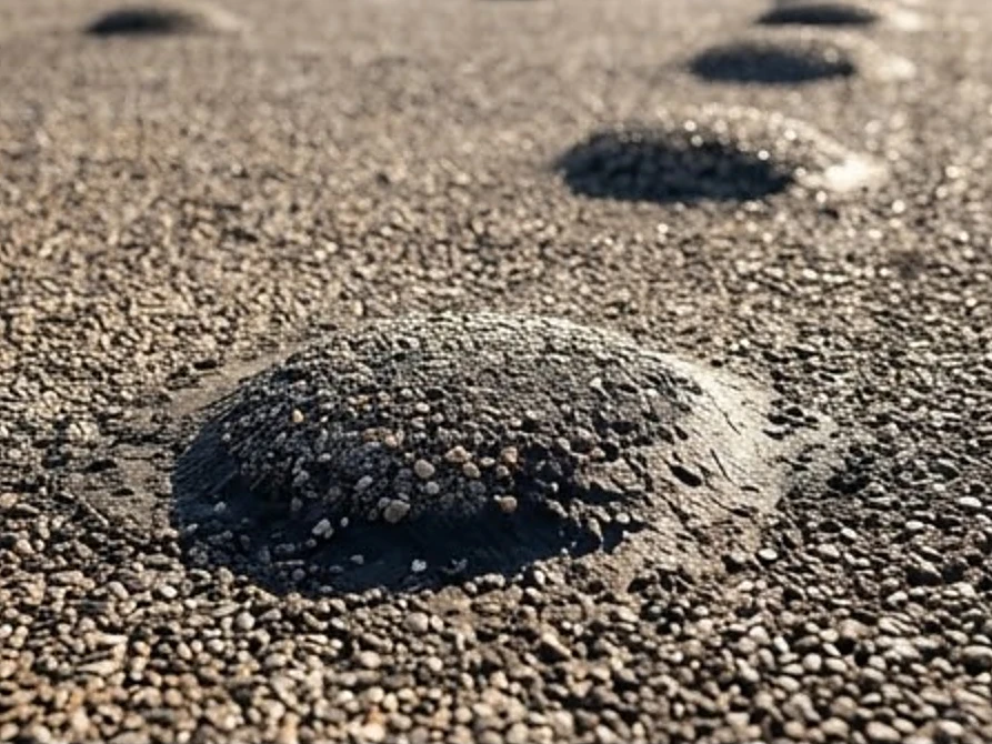 Built-up gravel roof with blisters, close-up