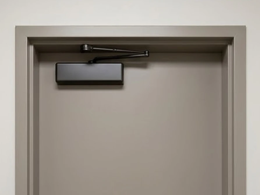 Fire-rated stairwell door with a closer, newer building