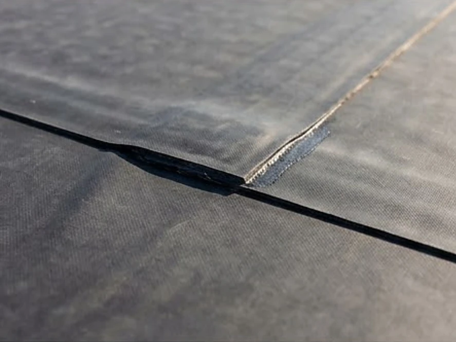Flat roof membrane seam, close-up
