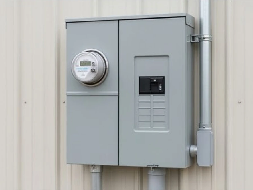 Meter-main combination on a small commercial building, newer