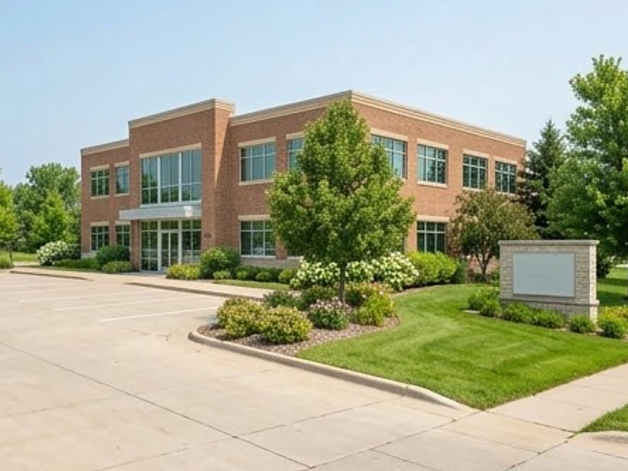 Suburban medical office building, summer