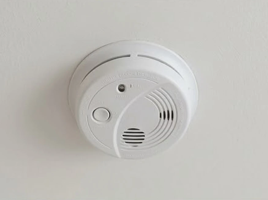 Smoke detector on a ceiling, close-up