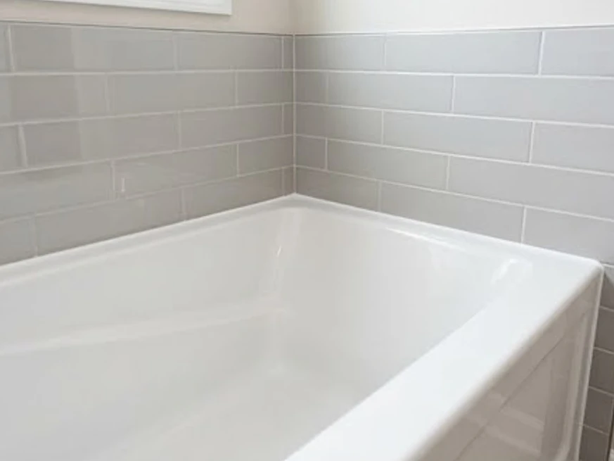 Caulk bead around a bathtub, wider view