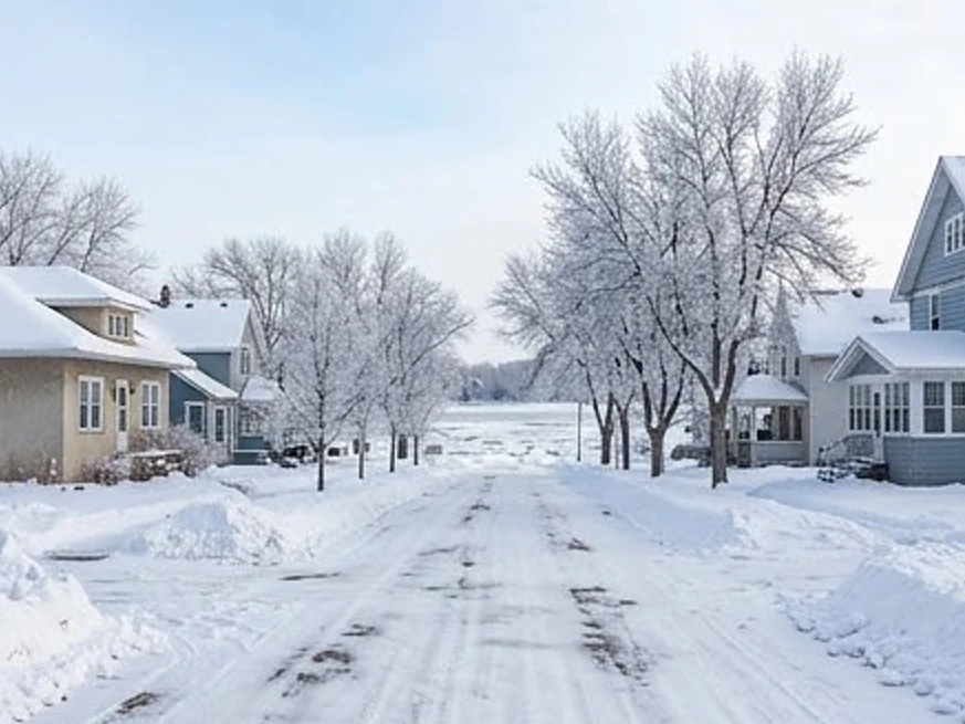 Waverly river town street, winter