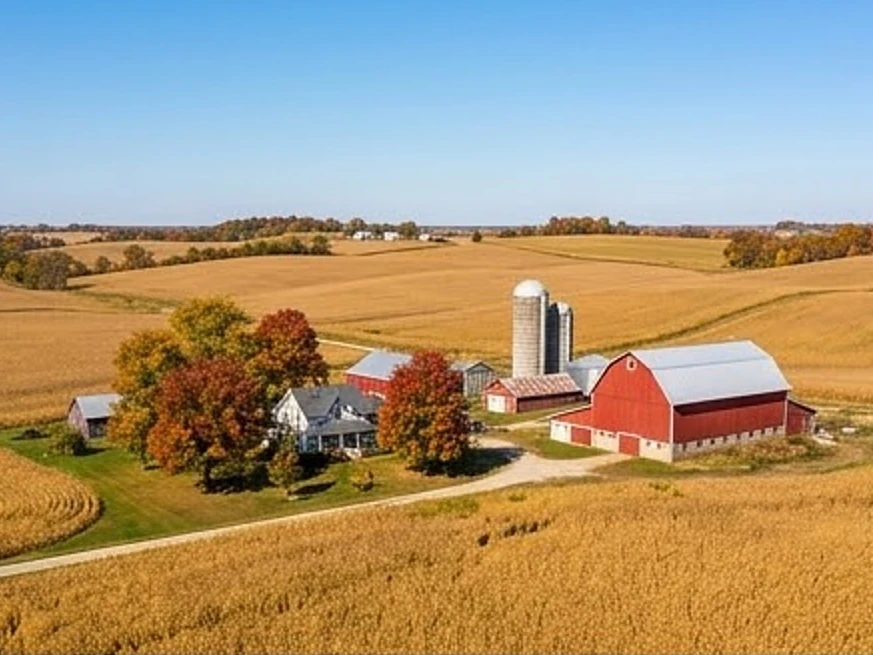Southern Iowa rolling hills farmstead, autumn