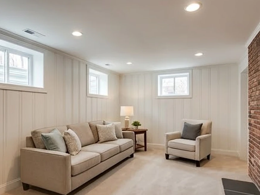 Finished basement family room, older updated home
