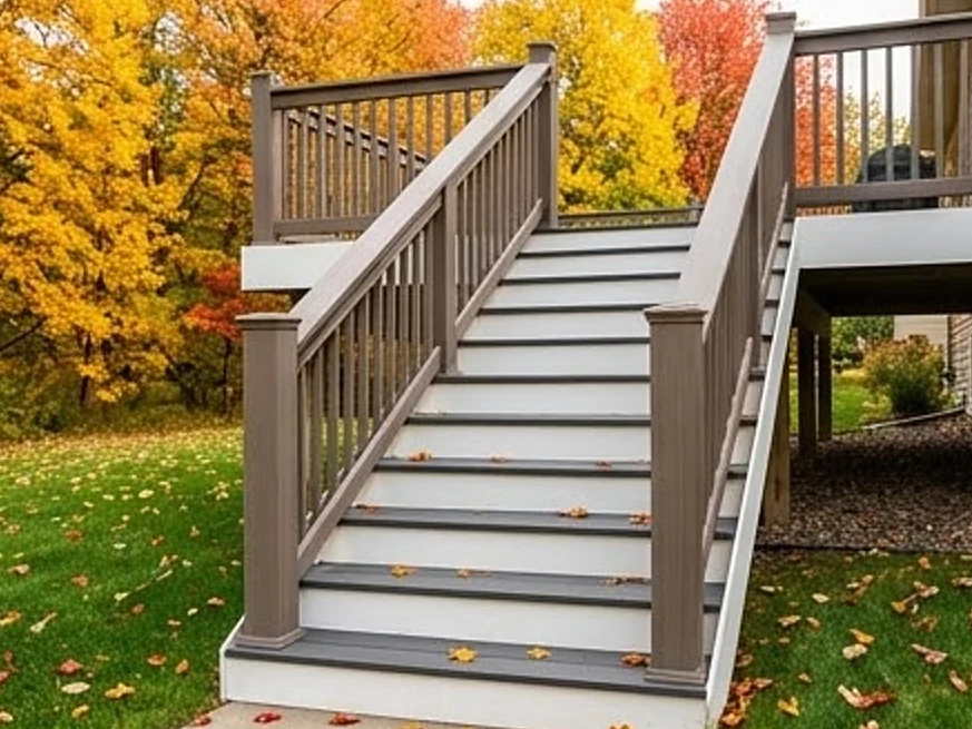 Deck stairs and railings, autumn