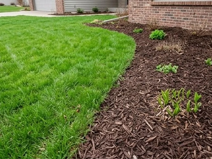 Spring green lawn and fresh mulch, Minnesota