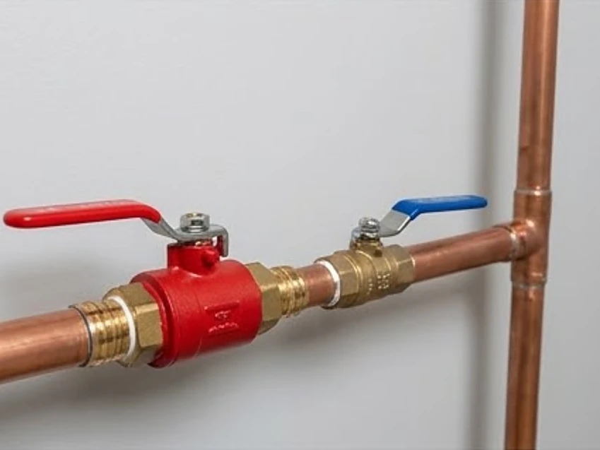 Main water shutoff valve in a basement, newer
