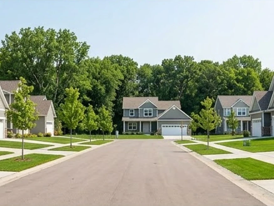 New-build subdivision street, summer