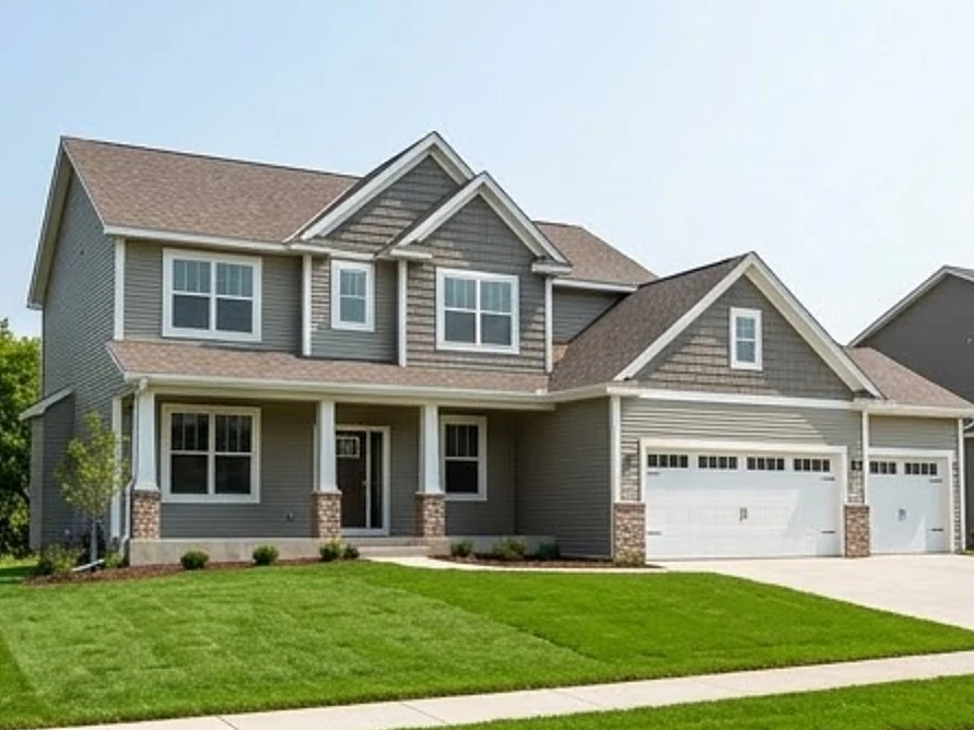New home with fresh sod, summer