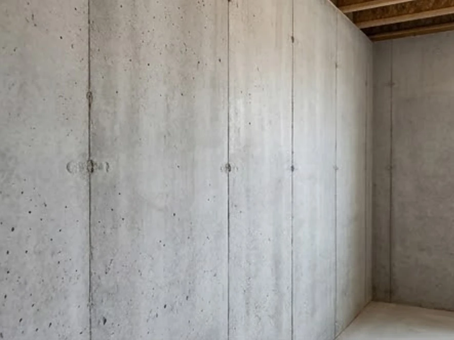Poured basement wall, close-up