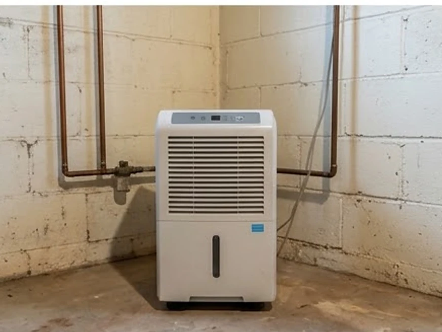 Dehumidifier in a basement, older home: mold inspection in Blaine, MN