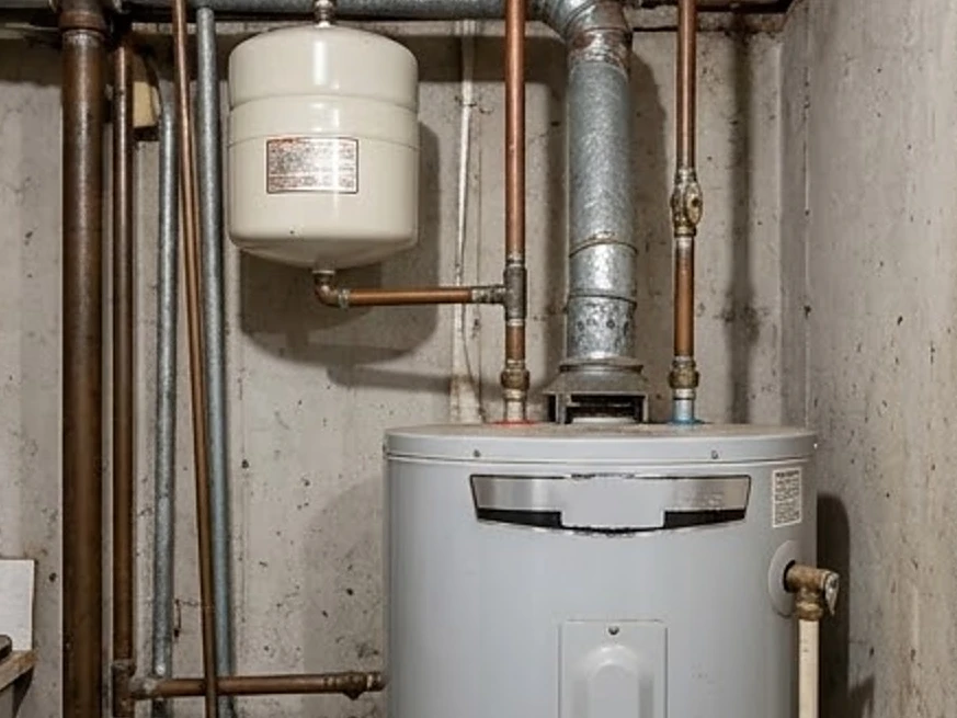Water heater with expansion tank, older Minnesota home: residential inspection in Andover, MN