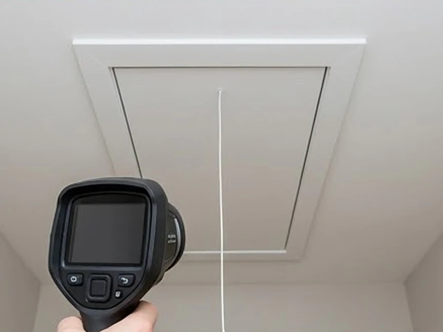 Thermal camera aimed at an attic hatch, newer home: thermal imaging in Davenport, IA