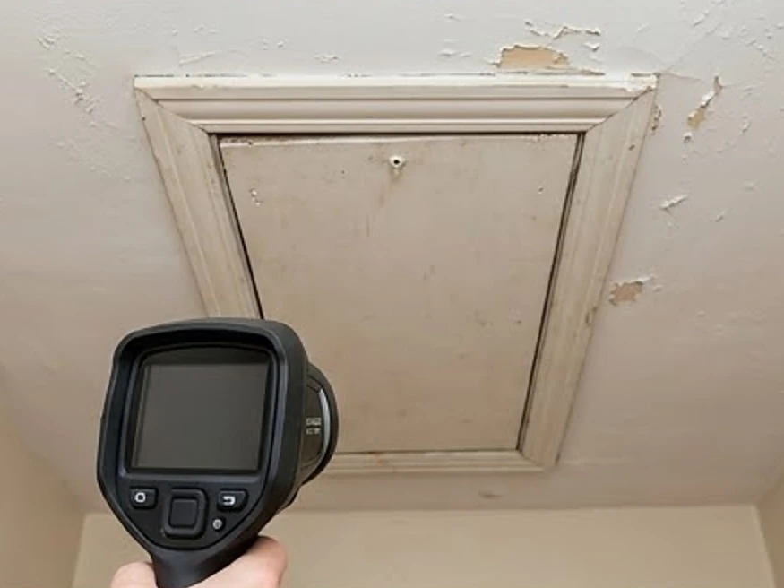 Thermal camera aimed at an attic hatch, older home: thermal imaging in Center City, MN