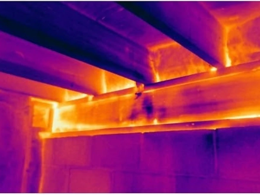 Infrared image of a basement rim joist, infrared heat-map view: thermal imaging in Brainerd, MN