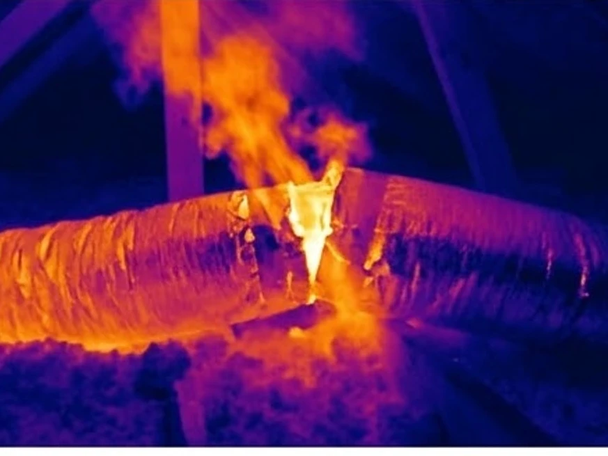 Infrared image of a leaky attic duct, infrared heat-map view: thermal imaging in Brainerd, MN