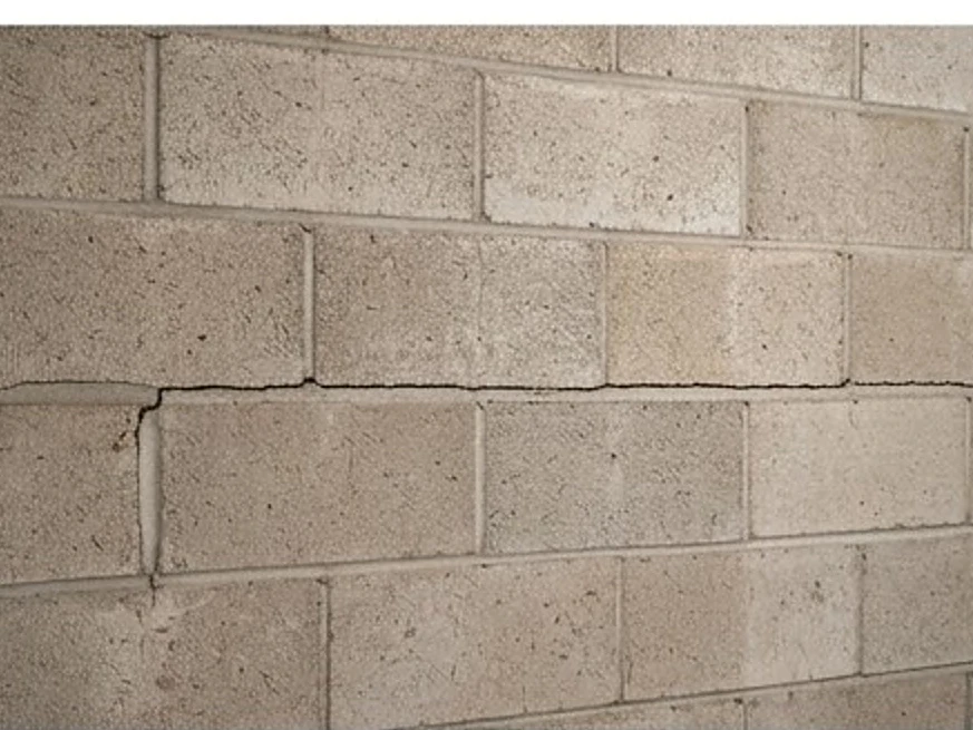 Horizontal crack in a block basement wall, unfinished basement: foundation inspection in New Prague, MN