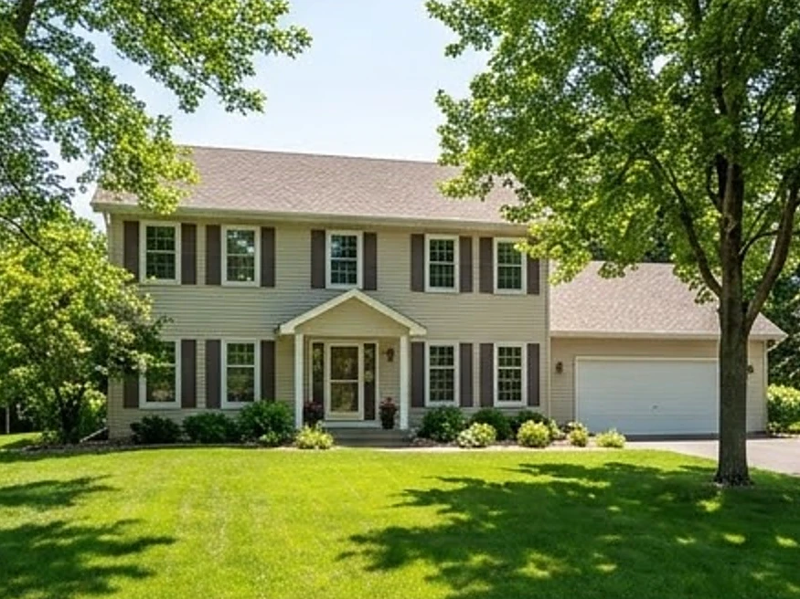 Two-story colonial front, summer: residential inspection in Chanhassen, MN