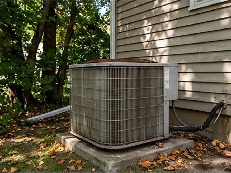 Older gas furnace with metal flue, older home: hvac inspection in Fridley, MN