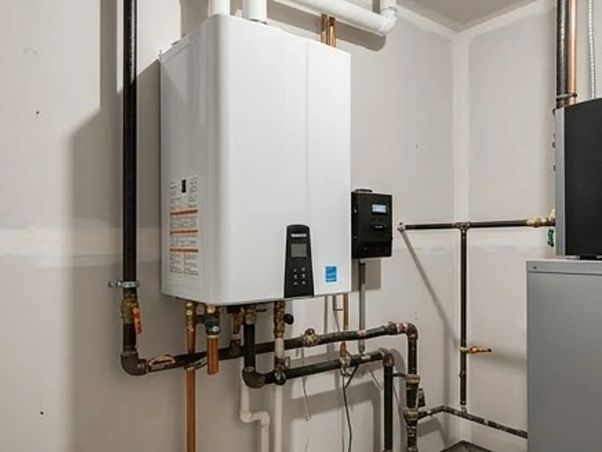 Boiler with radiator pipes, newer home: hvac inspection in Woodbury, MN