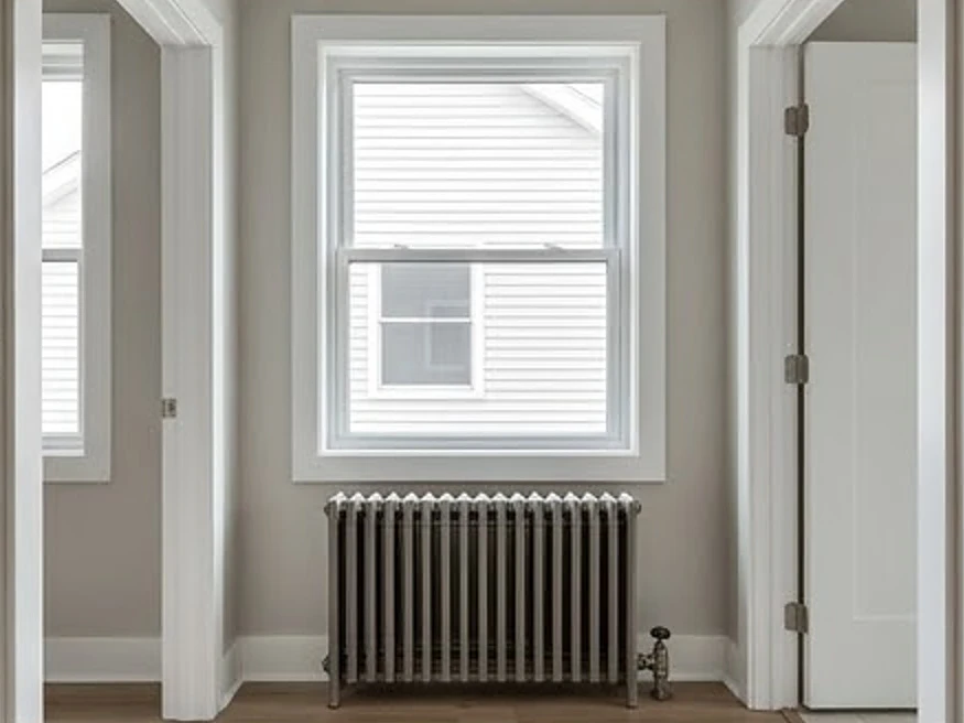 Cast iron radiator under a window, newer home: hvac inspection in Ramsey, MN