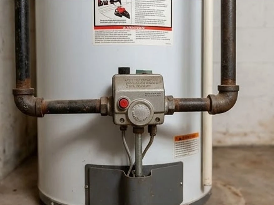 Water heater flue connection, older home: hvac inspection in Blaine, MN