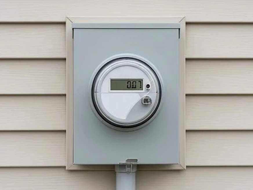 Exterior electric meter, newer home: electrical inspection in Maplewood, MN