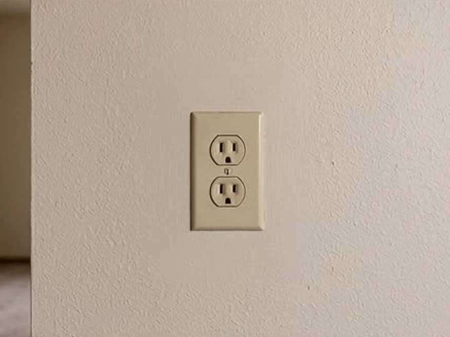 Ungrounded two-prong outlet, wider view: electrical inspection in Moorhead, MN
