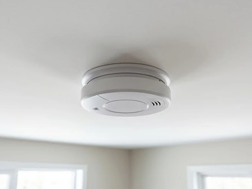 Smoke detector on a ceiling, newer home: electrical inspection in Minnesota and Iowa