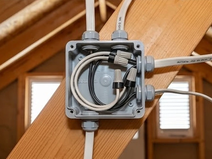 Attic junction box, newer home: electrical inspection in Brooklyn Park, MN