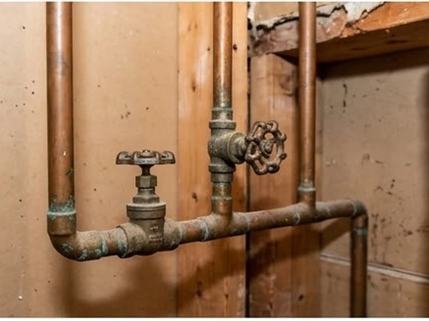 Copper water lines with valves, older home: plumbing inspection in Minnesota and Iowa