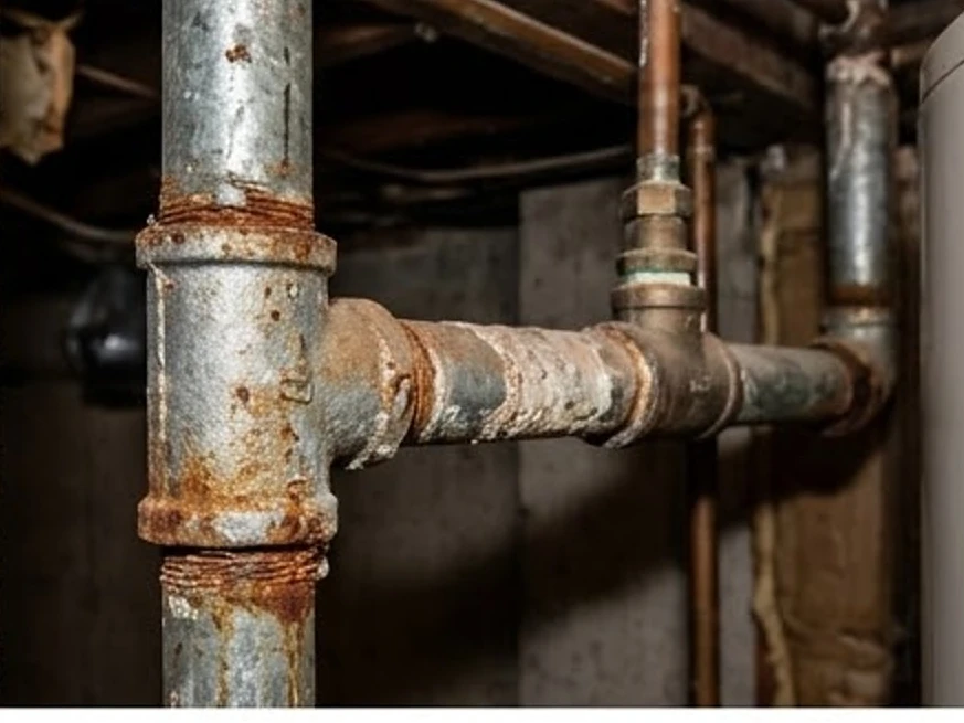 Galvanized pipe with rust, newer home: plumbing inspection in Minnesota and Iowa