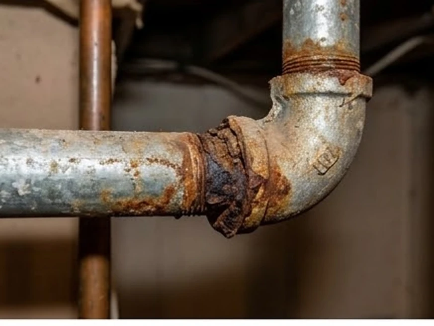 Galvanized pipe with rust, older home: plumbing inspection in Minneapolis, MN