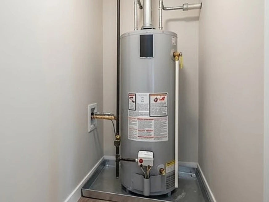 Tank water heater with expansion tank, newer home: plumbing inspection in Plymouth, MN