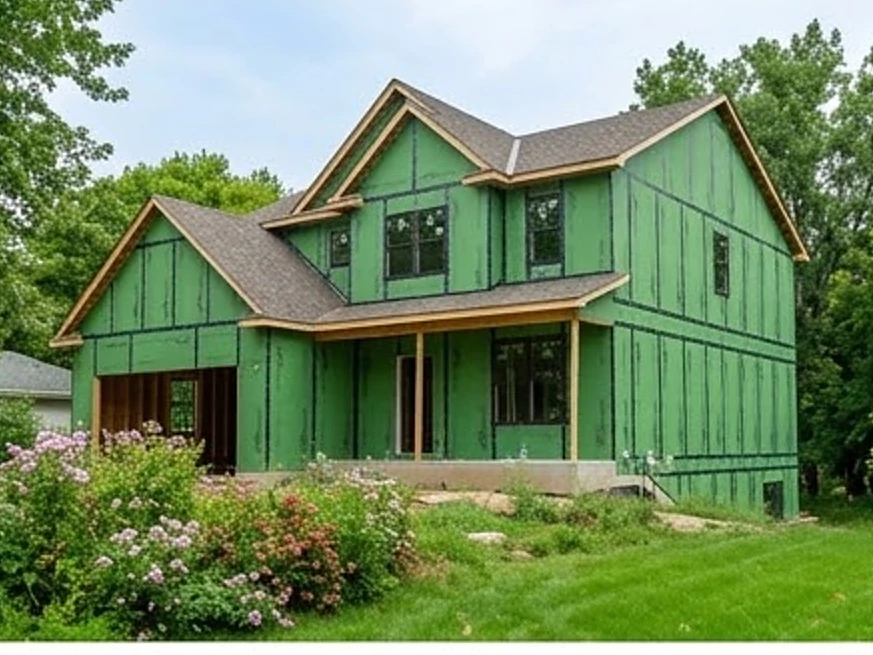 New home with house wrap, summer: new construction inspection in Golden Valley, MN