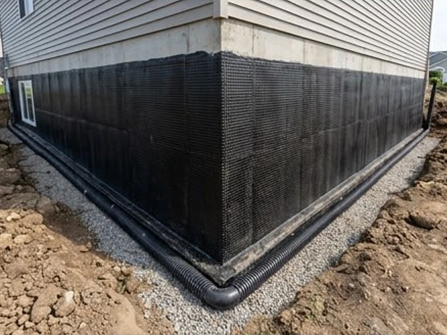 Backfilled foundation with drain tile, Minnesota build site: new construction inspection in Mounds View, MN