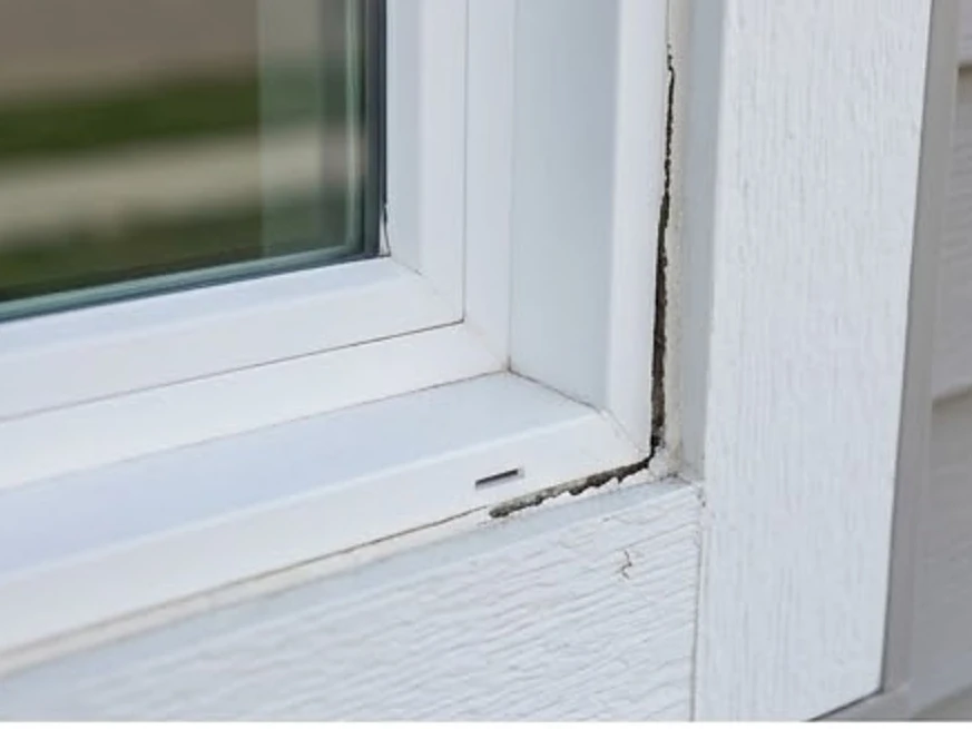 New window with a gap in caulk, close-up: 11-month warranty inspection in East Bethel, MN