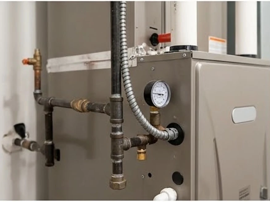 New furnace room, close-up: 11-month warranty inspection in St. Louis Park, MN