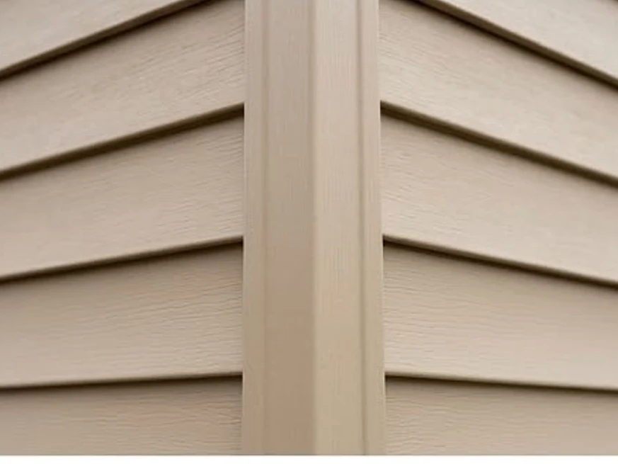 New exterior siding corner, close-up: 11-month warranty inspection in Silver Lake, MN