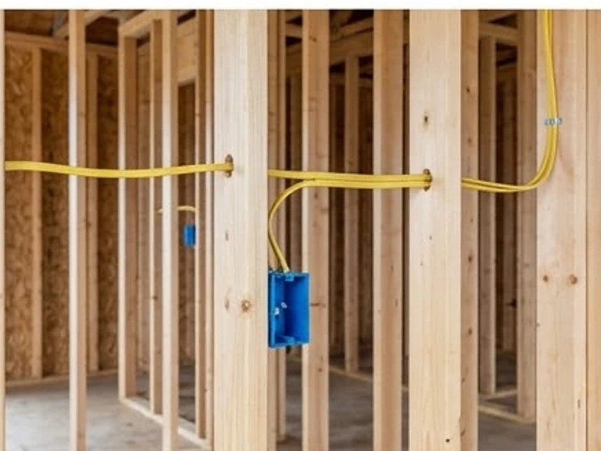Open wall framing with wiring, Minnesota new build: new construction inspection in Fridley, MN