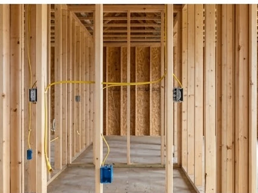 Open wall framing with wiring, Iowa new build: new construction inspection in Ramsey, MN