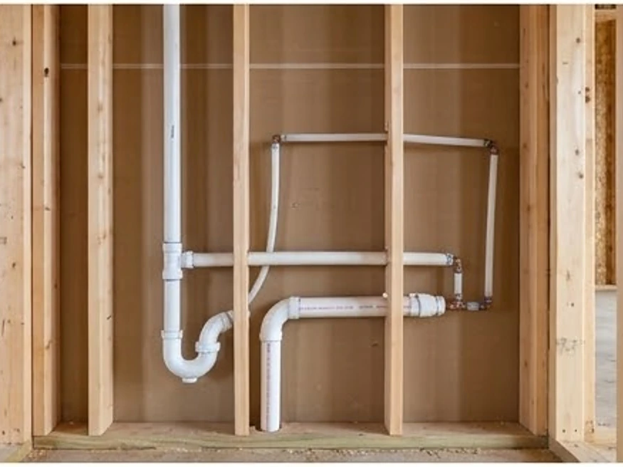 Plumbing rough-in in open walls, Iowa new build: new construction inspection in Cambridge, MN