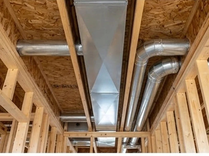 HVAC ducts in open framing, Minnesota new build: new construction inspection in Blaine, MN