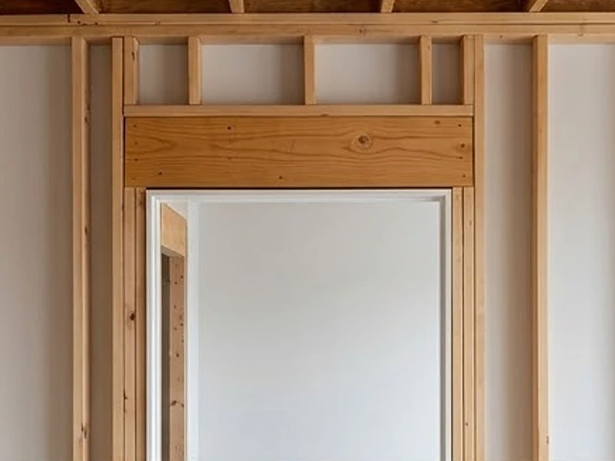 Framing header over a door, wider view: new construction inspection in Forest Lake, MN