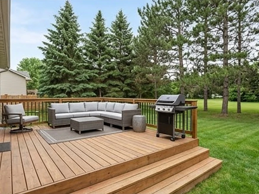 Back yard with a deck, Minnesota home: buyer's inspection in Minnetonka, MN